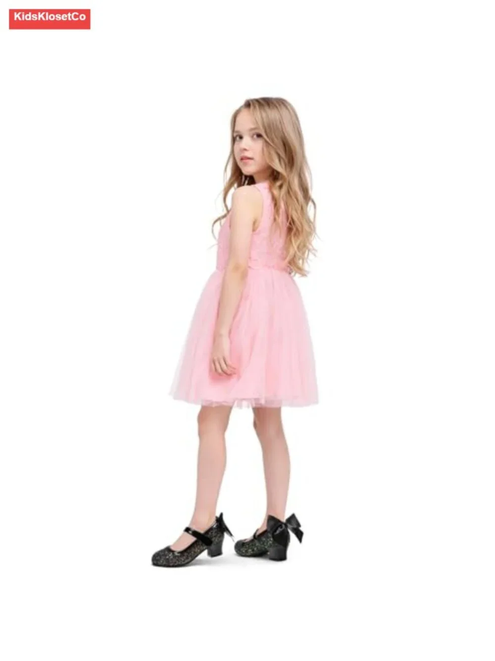 Girls Glitter Mary Jane Heels Low Block Heel Hook Loop Princess Dress Shoes